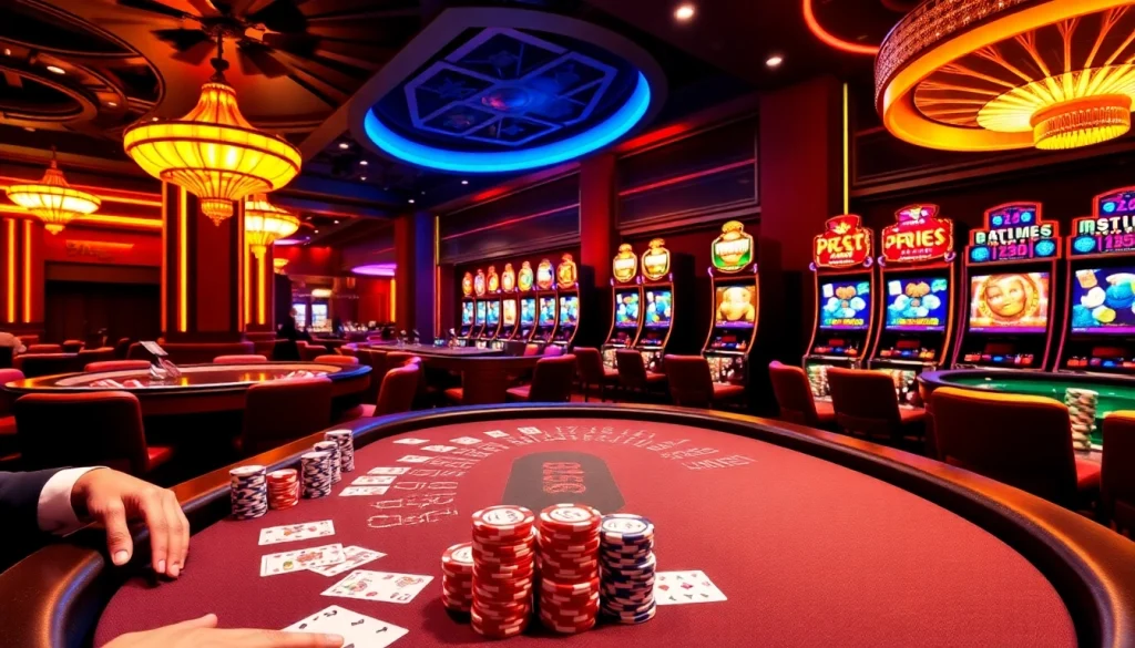 Engaging scene of high-stakes poker at b52club, featuring excited players and colorful chips.