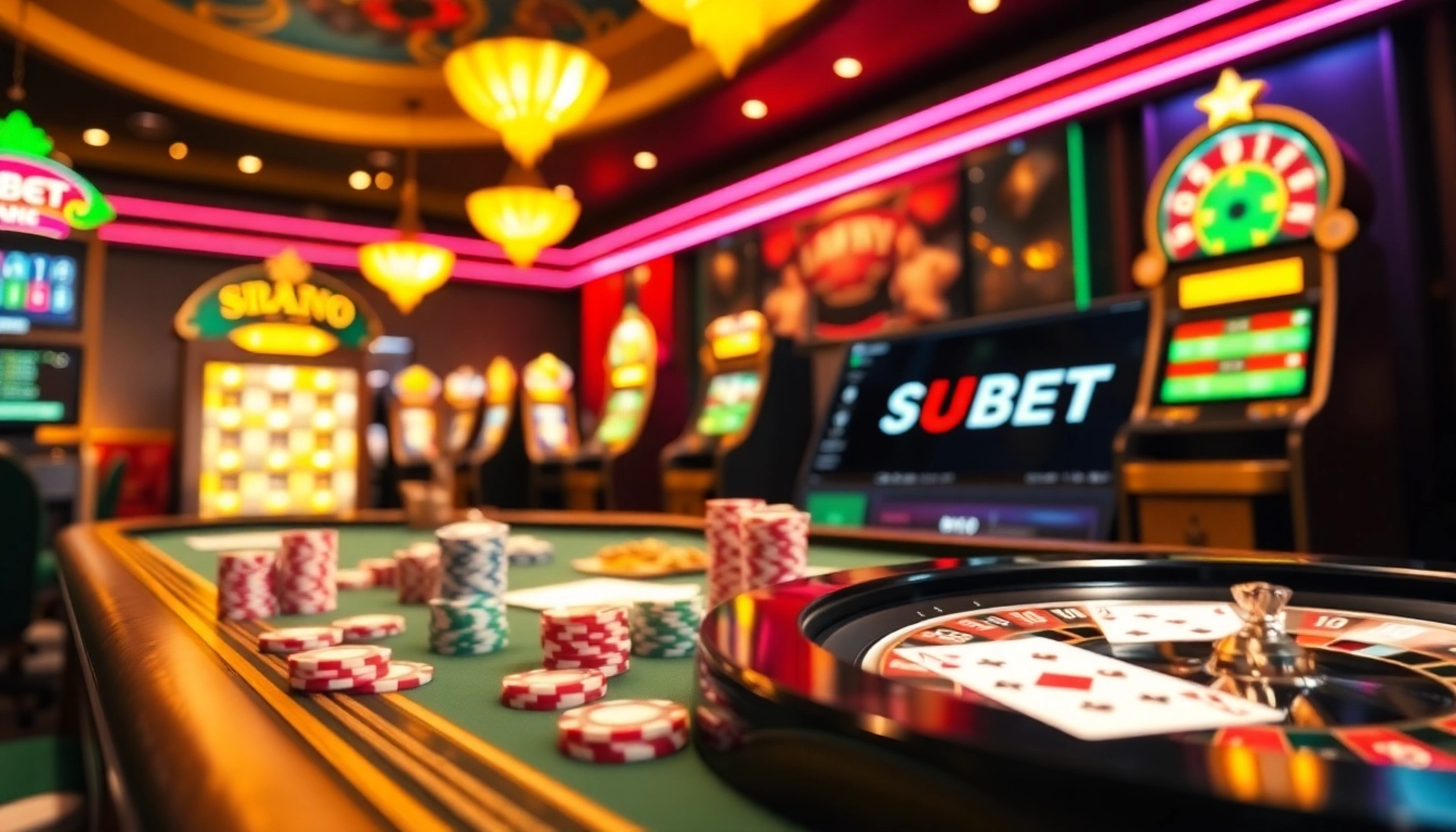 SBOBET online gambling interface showcasing vibrant casino elements like slots and betting slips.