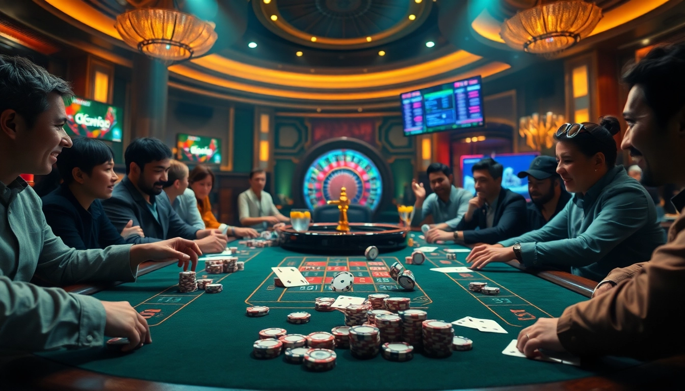 Experience thrilling online gaming with Link vào Vuabai9 as players engage with poker chips and cards.