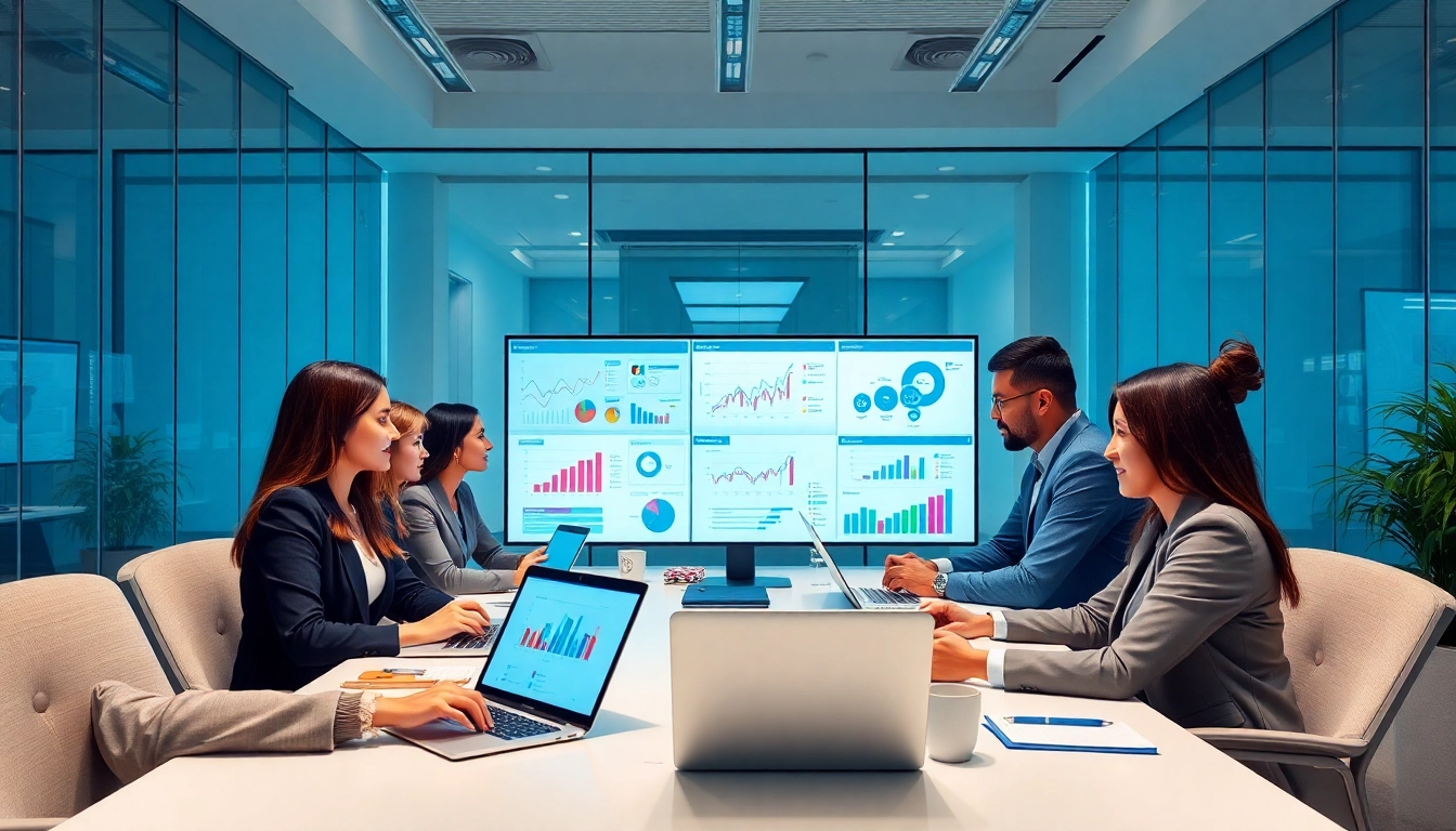 在现代办公室中，专业人士使用数字设备进行 WPS Office 协作。