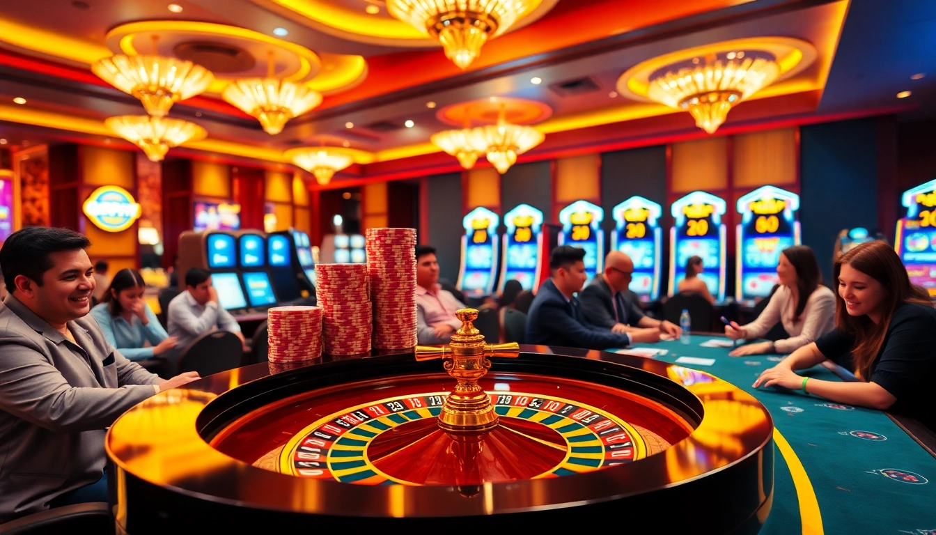 Experience the thrill of Gopay88 with vibrant roulette, stacked chips, and excited players.