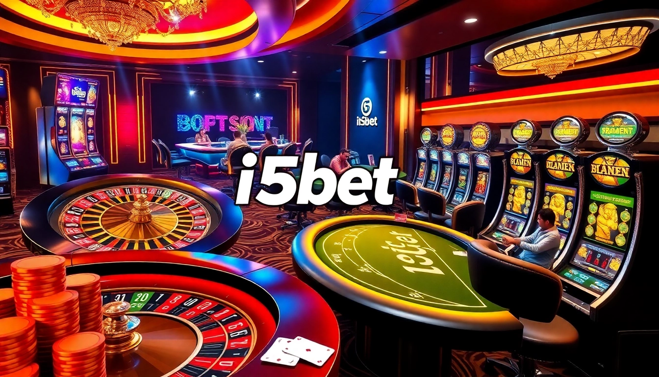 Experience thrilling gambling action at i5bet with vibrant casino tables and colorful chips.
