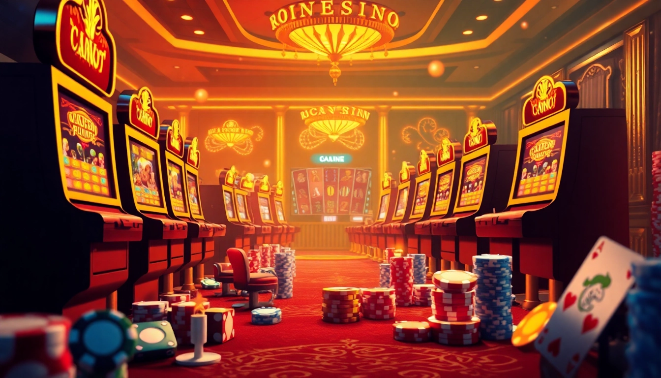 Experience the thrill of idn slot with engaging online gaming elements in a luxurious casino setting.