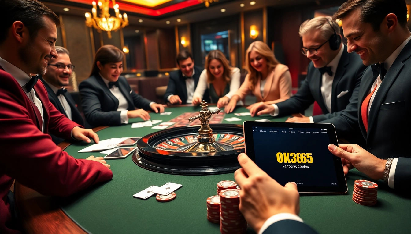 Players betting at an OK365 table in a luxurious casino setting with vibrant atmosphere.