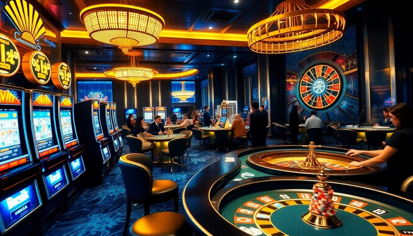 Engaging gaming scene featuring mb66 with vibrant slot machines and lively dealers