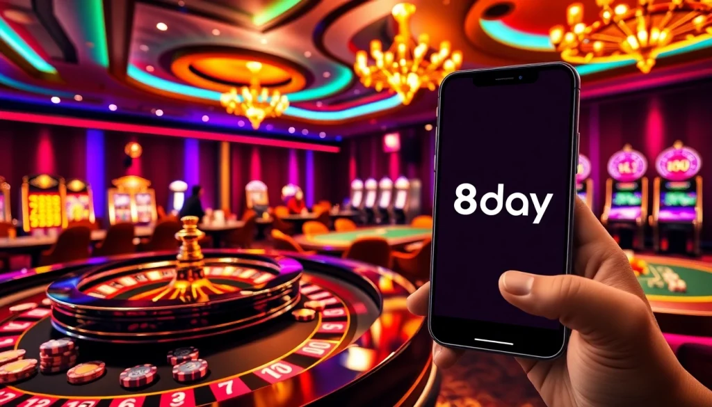Win big at 8day casino featuring roulette, poker, and slot machines in a luxurious setting.