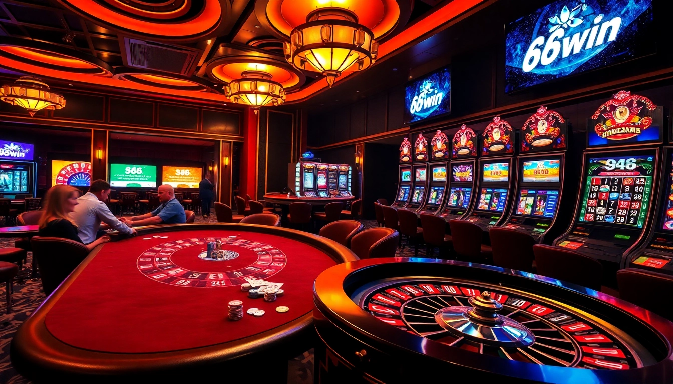 Experience high-stakes excitement with 68win at a vibrant casino full of poker tables and slot machines.