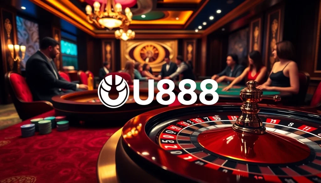 U888 casino players engaged in an exhilarating roulette game amidst luxury betting ambiance.