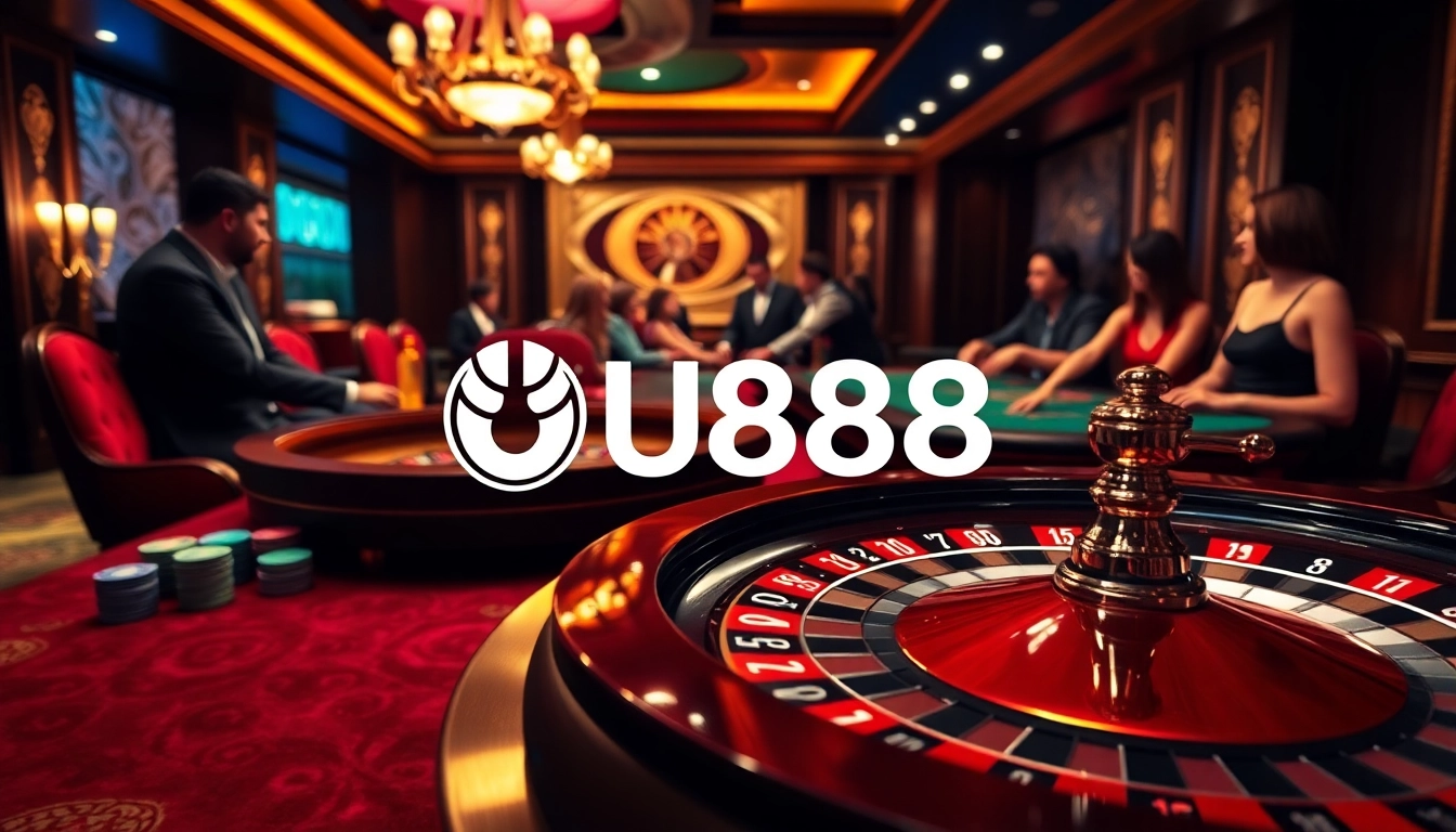 U888 casino players engaged in an exhilarating roulette game amidst luxury betting ambiance.