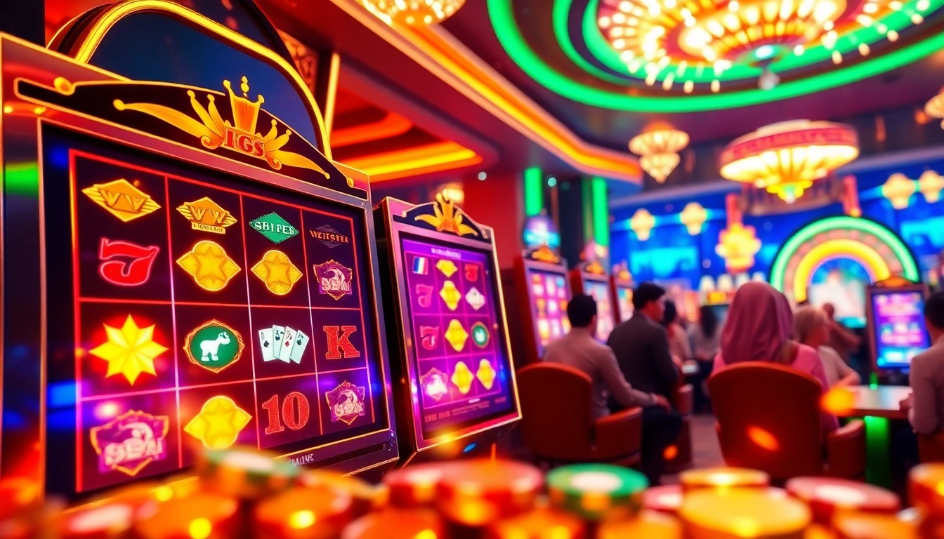 Experience excitement at PEN4D slot machines on a vibrant casino floor with winning combinations.