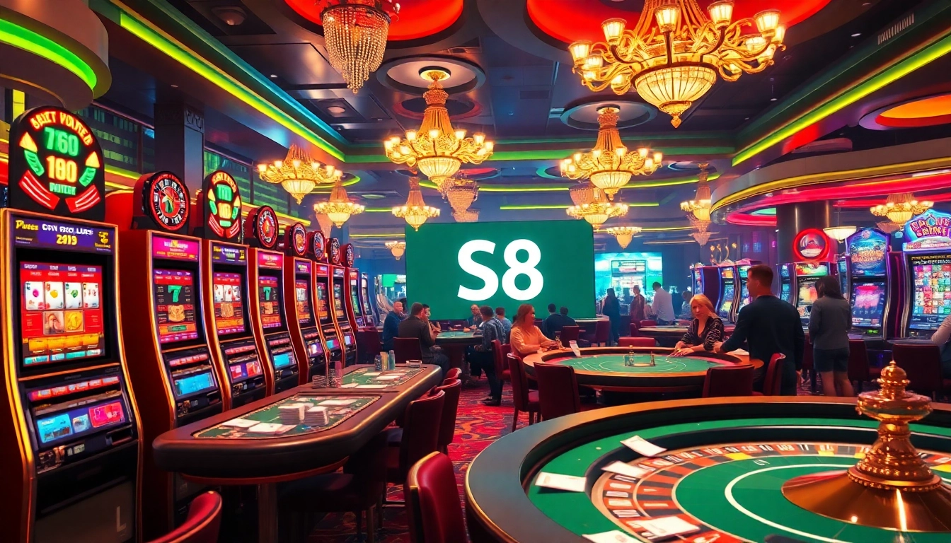 Experience the thrill of betting at S8’s luxurious casino with vibrant slot machines and poker games.