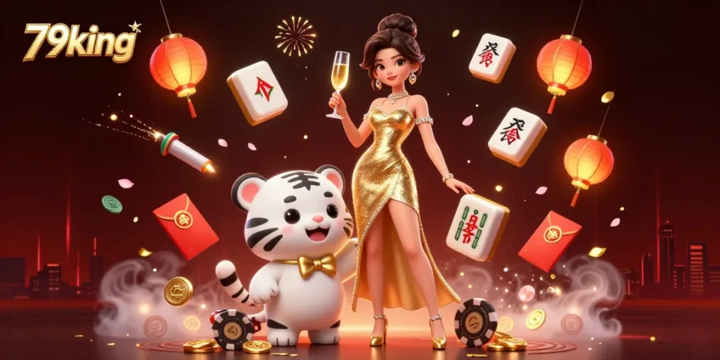 Experience thrilling moments with 79king in this vibrant casino-themed digital illustration showcasing luxury and fortune.