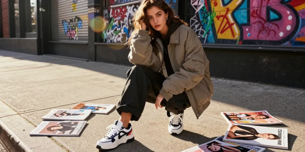 Fashion influencer showcasing modern street style in urban setting, featuring https://shs-dome5.com/ fashion trends.