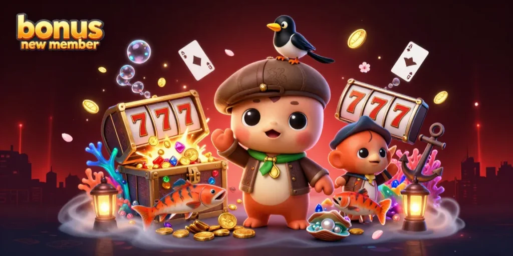 Engage in action with a bonus new member offer amidst vibrant casino-themed elements.