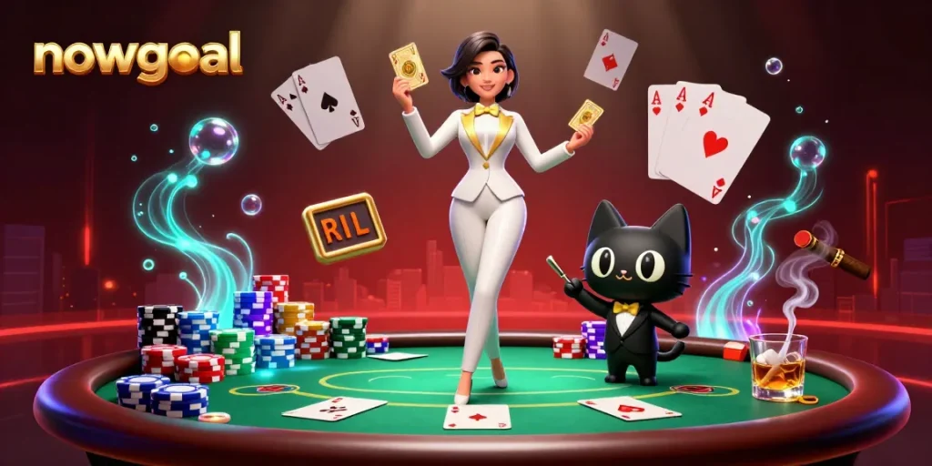 Engage with nowgoal live scores while enjoying a glamorous poker scene with detailed game elements.