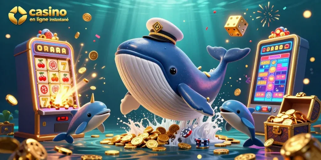 Découvrez le casino en ligne retrait instantané avec une illustration de casino 3D sous-marine passionnante.