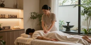 대구스웨디시 massage therapy in a serene wellness spa environment with calming decor.