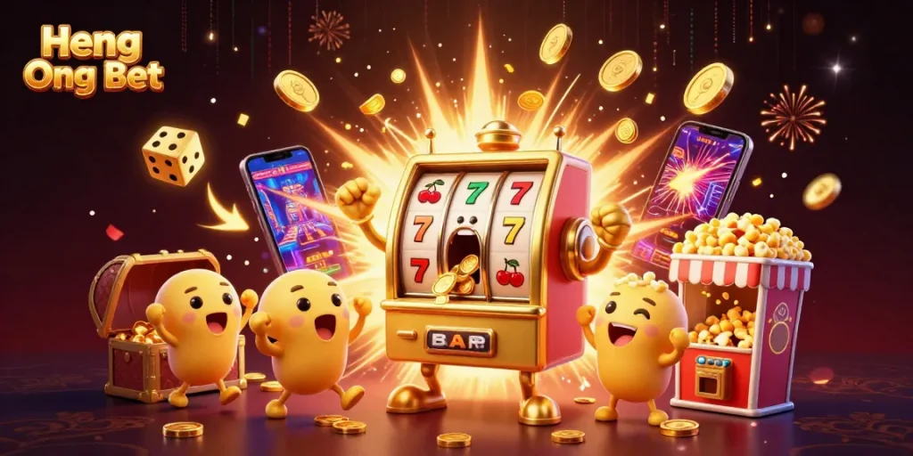 Join Heng Ong Bet for thrilling jackpots as golden slot machines celebrate big wins with dynamic excitement.