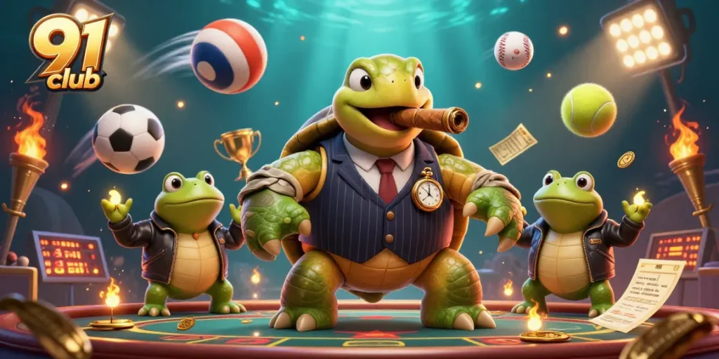 Engage in exciting games at 91 club with immersive visuals showcasing fun characters and dynamic elements.