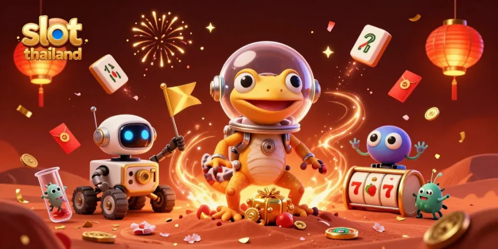 Experience the thrill of slot thailand with a Martian gecko uncovering a golden casino.