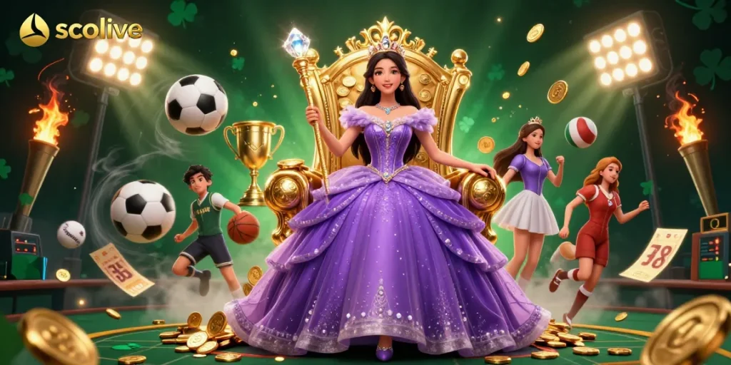Socolive's immersive streaming experience showcases a beautiful Asian princess in a vibrant gambling setting.
