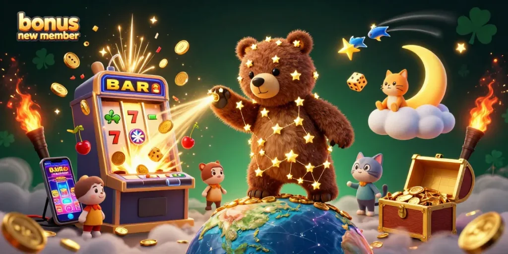 Menangkan bonus new member yang luar biasa dengan slot mesin berkilau dan karakter kartun bintang!
