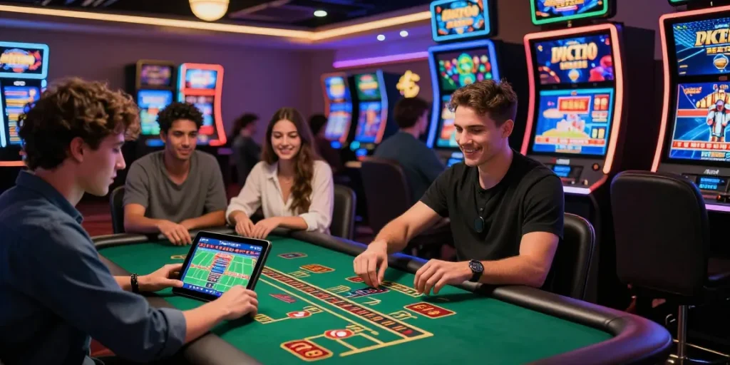 Exciting online casino experience at GO99 featuring young adults engaging in sports betting and games.