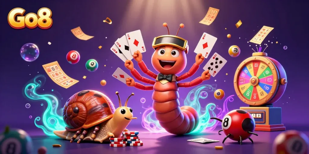 Engage in thrilling gameplay with Go8's vibrant characters in an immersive casino environment.