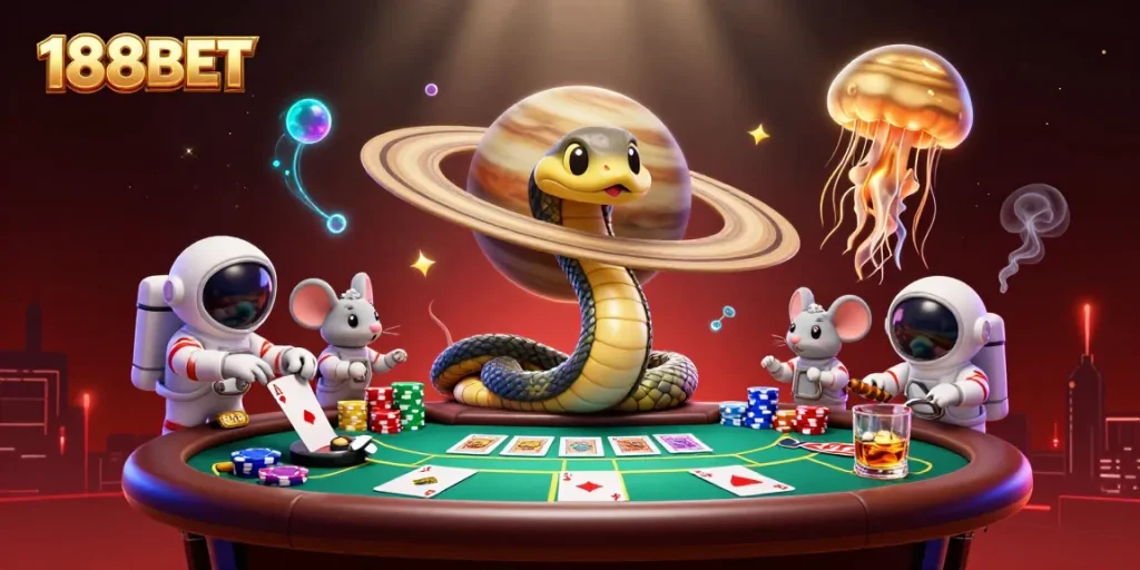 Experience the thrill of 188BET with vibrant casino action in a cosmic setting.