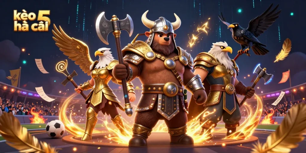 Engage with the thrilling action of kèo nhà cái 5 in this vibrant betting scene featuring epic characters.