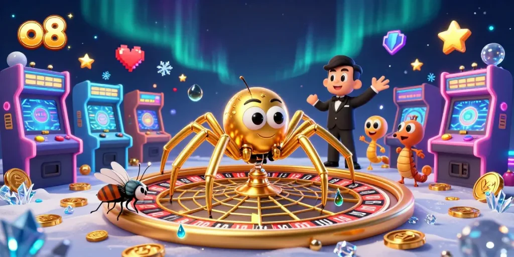 Spin the roulette wheel with o8's golden spider in a high-energy casino scene!