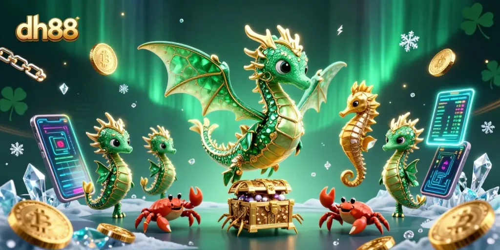 Experience thrills with dh88 as a sea dragon guards a treasure trove in a dazzling casino adventure.