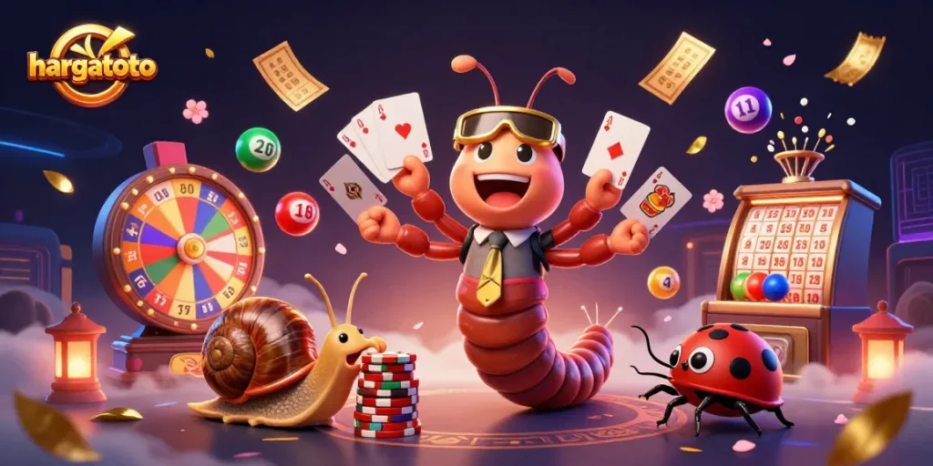 Engage with hargatoto as colorful lottery balls bounce around dynamic casino characters.