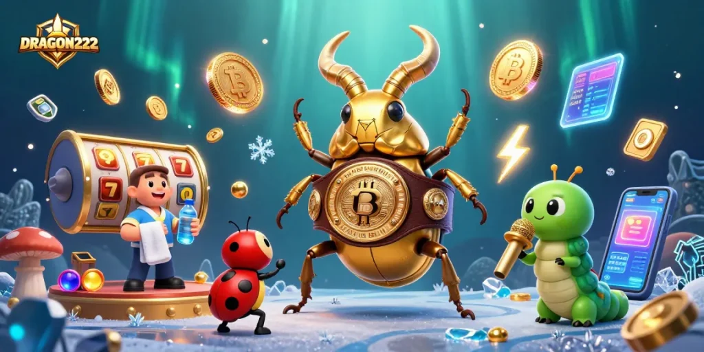 Experience thrilling slots with DRAGON222 in this vibrant casino-themed 3D illustration showcasing excitement!