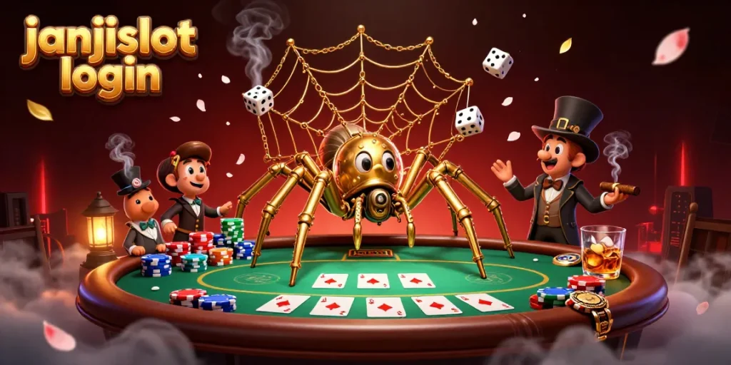 Engage in thrilling gameplay through janjislot login with a vibrant steampunk casino scene depicting intertwined elements