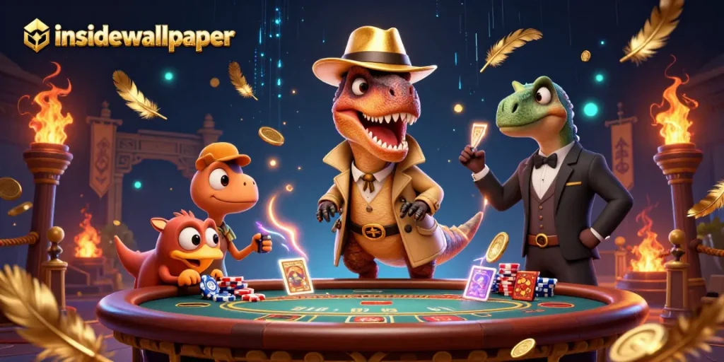 Gambarkan permainan slot gacor di insidewallpaper dengan karakter dinosaurus mencuri perhatian di kasino.