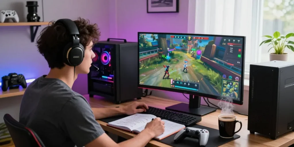 Explore the vibrant world of rokok88 gaming with a young enthusiast immersed in a multiplayer session.